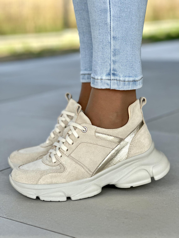 Beżowe sneakersy damskie skórzane OLEKSY polskiej produkcji Beżowe sneakersy damskie skórzane OLEKSY polskiej produkcji