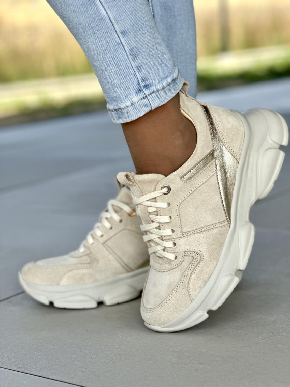 Beżowe sneakersy damskie skórzane OLEKSY polskiej produkcji Beżowe sneakersy damskie skórzane OLEKSY polskiej produkcji