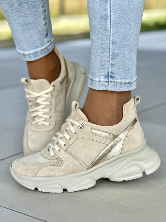 Beżowe sneakersy damskie skórzane OLEKSY polskiej produkcji Beżowe sneakersy damskie skórzane OLEKSY polskiej produkcji
