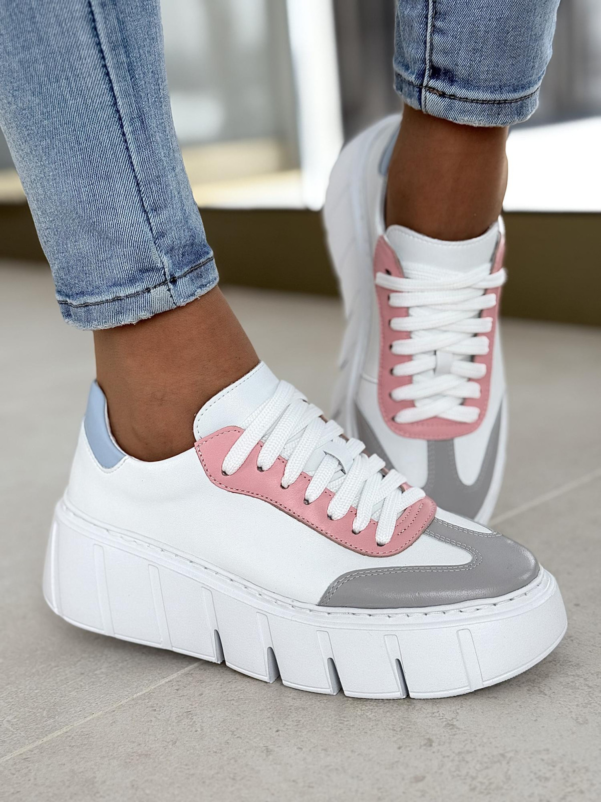 Multikolorowe sneakersy OLEKSY ze skóry naturalnej Polskiej produkcji